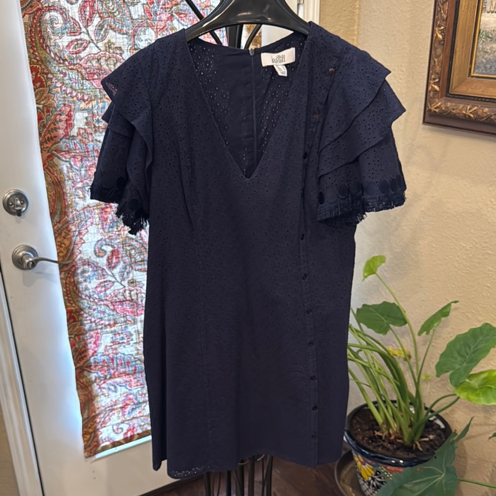 Badgley Mischka Blue Ruffled Buttoned Dress